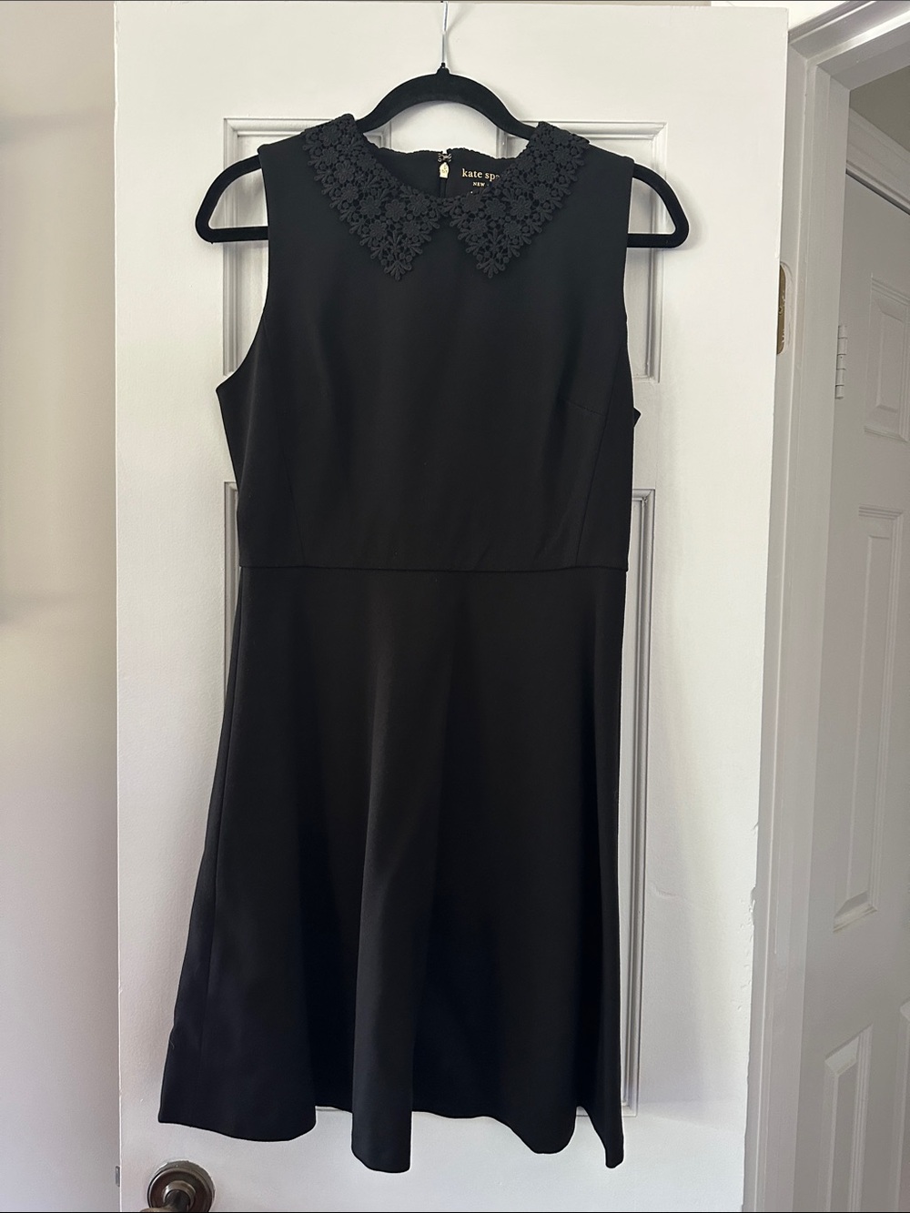 kate spade Black Sleeveless Dress with Floral Lace Peter Pan Collar
